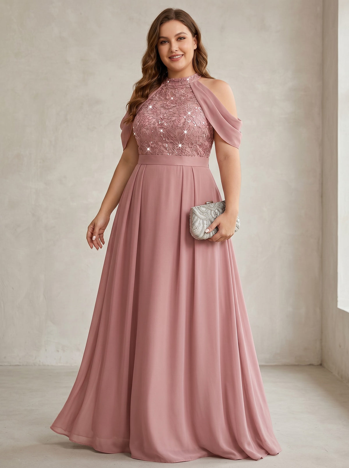 Chiffon A-Line Off the Shoulder Plus Size Formal Dresses with Lace Applique