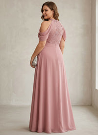 Chiffon A-Line Off the Shoulder Plus Size Formal Dresses with Lace Applique