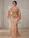 Chiffon Mermaid V Neck Plus Size Formal Dresses with Sequin Embroidery