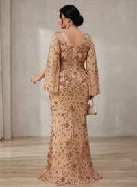 Chiffon Mermaid V Neck Plus Size Formal Dresses with Sequin Embroidery
