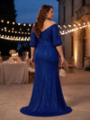 Sequin Mermaid Off the Shoulder Pleated Plus Size Formal Dresses