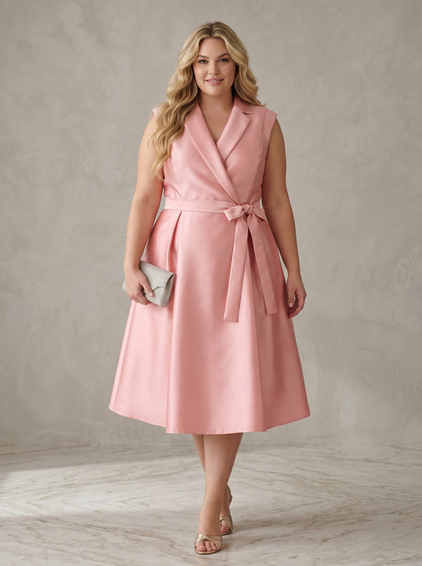 Satin A-Line V Neck Plus Size Formal Dresses with Bow
