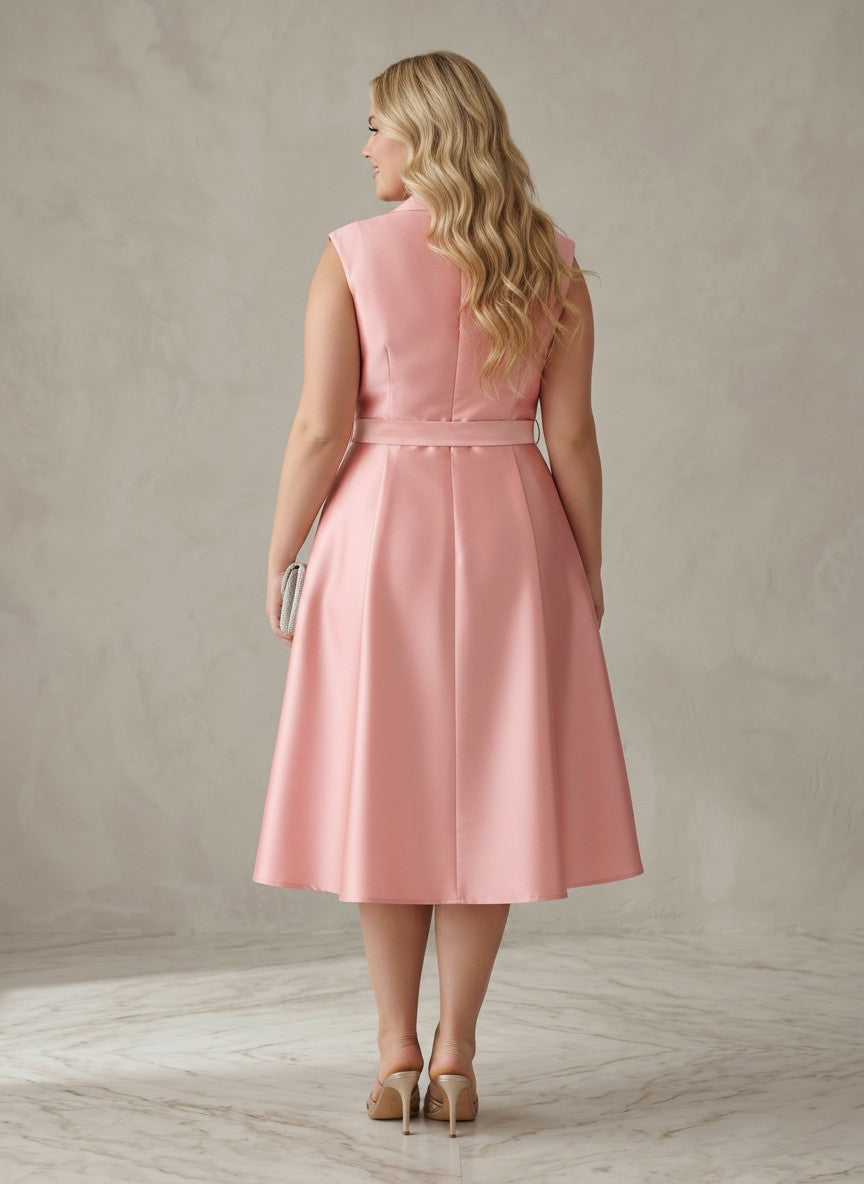Satin A-Line V Neck Plus Size Formal Dresses with Bow