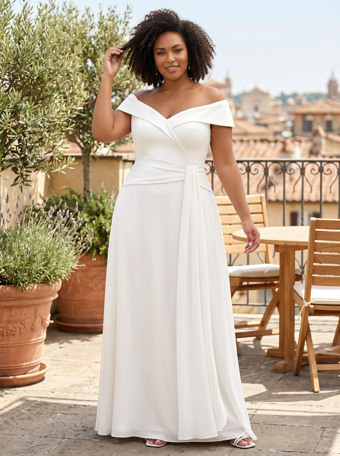 Chiffon A-Line Off the Shoulder Plus Size Formal Dresses with Sash