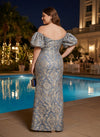 Jacquard Mermaid Off the Shoulder Plus Size Formal Dresses with Side Slit