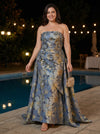 Jacquard Mermaid Strapless Plus Size Formal Dresses with 3D Flowers