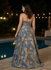 Jacquard Mermaid Strapless Plus Size Formal Dresses with 3D Flowers