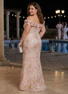 Jacquard Mermaid Off the Shoulder Plus Size Formal Dresses with 3D Flowers