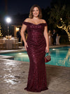 Sequin Mermaid Off the Shoulder Pleated Plus Size Formal Dresses