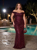 Sequin Mermaid Off the Shoulder Pleated Plus Size Formal Dresses