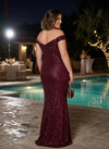 Sequin Mermaid Off the Shoulder Pleated Plus Size Formal Dresses