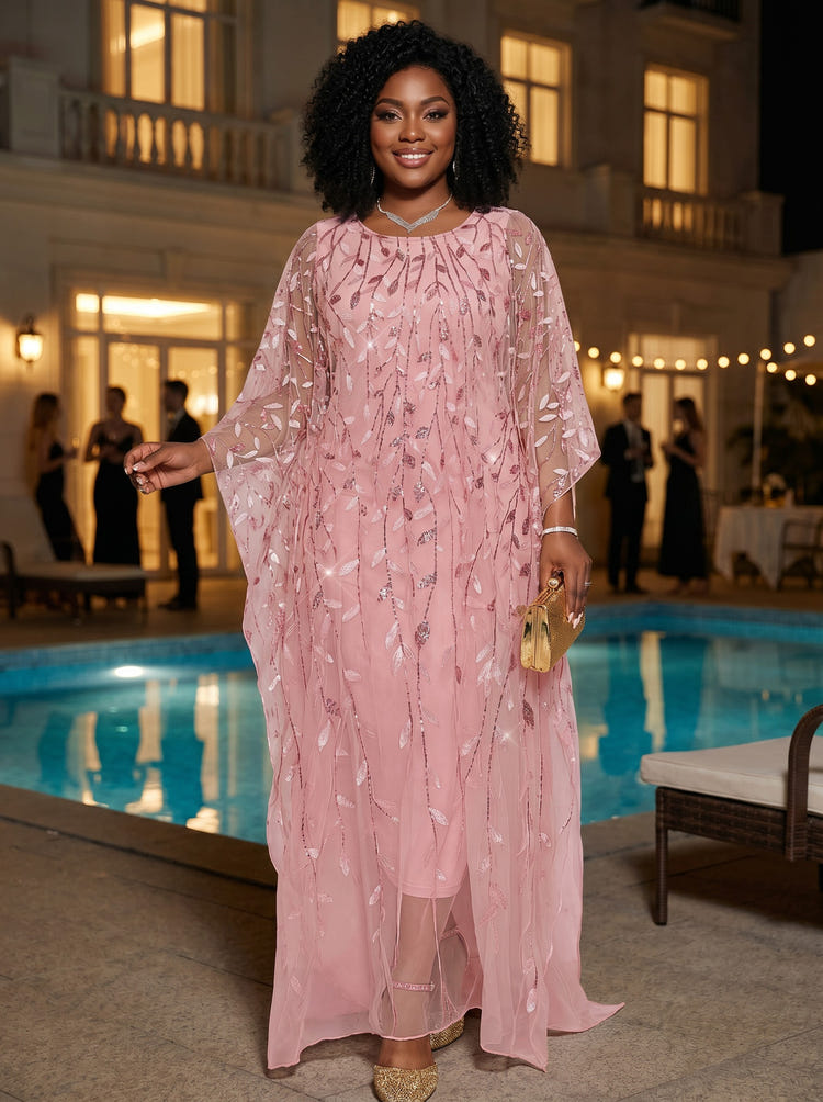 Tulle Sheath Crew Neck Plus Size Formal Dresses with Caps