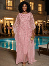 Tulle Sheath Crew Neck Plus Size Formal Dresses with Caps