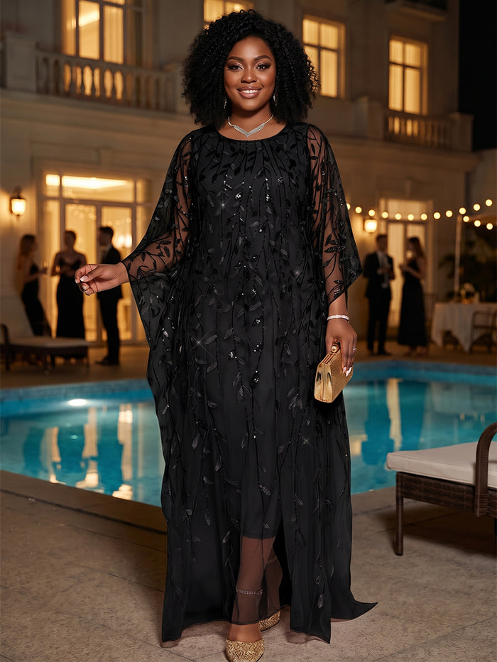 Tulle Sheath Crew Neck Plus Size Formal Dresses with Caps