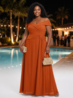 Chiffon A-Line Off the Shoulder Pleated Plus Size Formal Dresses
