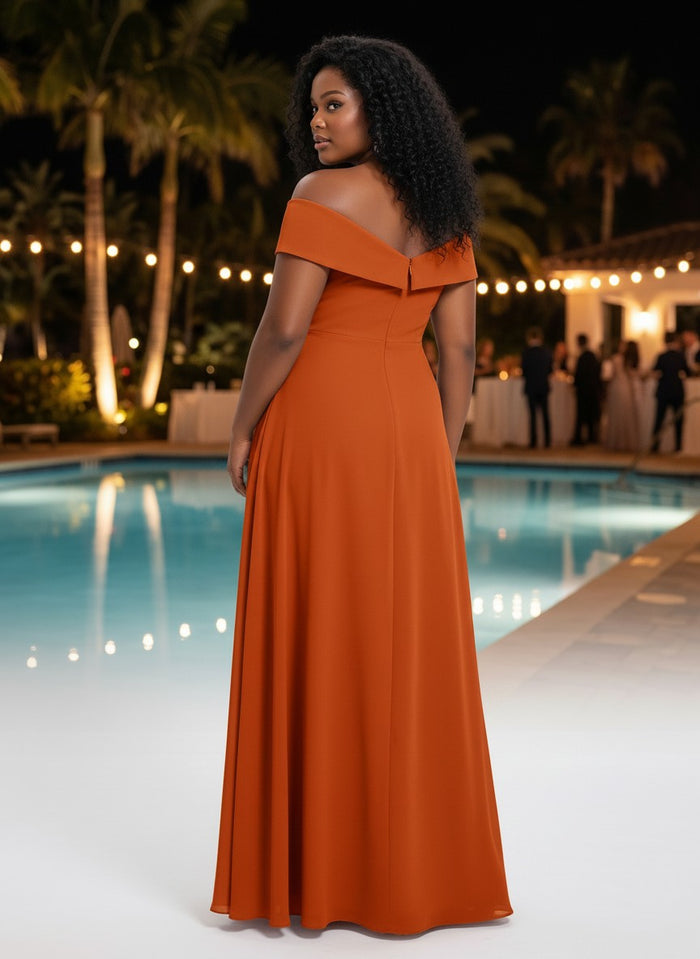 Chiffon A-Line Off the Shoulder Pleated Plus Size Formal Dresses