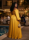 Satin A-Line Off the Shoulder Delicate Pleated Plus Size Formal Dresses