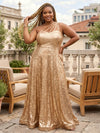 Sequin A-Line One Shoulder Glitter Plus Size Formal Dresses