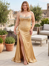 Satin Mermaid Strapless Plus Size Formal Dresses with Rhinestone