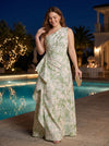 Jacquard Sheath One Shoulder Plus Size Formal Dresses with Ruffles