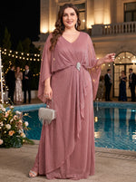Chiffon A-Line V Neck Plus Size Formal Dresses with Ruffles