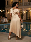 Satin High Low Off the Shoulder Delicate Pleated Plus Size Formal Dresses
