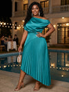 Satin High Low Off the Shoulder Delicate Pleated Plus Size Formal Dresses