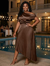 Satin High Low Off the Shoulder Delicate Pleated Plus Size Formal Dresses