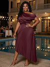 Satin High Low Off the Shoulder Delicate Pleated Plus Size Formal Dresses