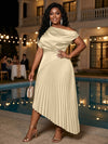 Satin High Low Off the Shoulder Delicate Pleated Plus Size Formal Dresses