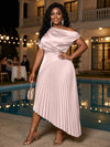 Satin High Low Off the Shoulder Delicate Pleated Plus Size Formal Dresses