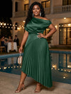 Satin High Low Off the Shoulder Delicate Pleated Plus Size Formal Dresses