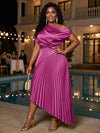 Satin High Low Off the Shoulder Delicate Pleated Plus Size Formal Dresses