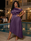 Satin High Low Off the Shoulder Delicate Pleated Plus Size Formal Dresses