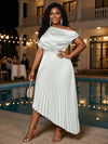 Satin High Low Off the Shoulder Delicate Pleated Plus Size Formal Dresses