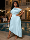 Satin High Low Off the Shoulder Delicate Pleated Plus Size Formal Dresses