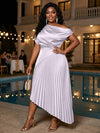 Satin High Low Off the Shoulder Delicate Pleated Plus Size Formal Dresses