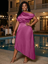 Satin High Low Off the Shoulder Delicate Pleated Plus Size Formal Dresses