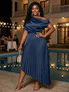 Satin High Low Off the Shoulder Delicate Pleated Plus Size Formal Dresses