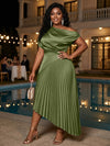 Satin High Low Off the Shoulder Delicate Pleated Plus Size Formal Dresses