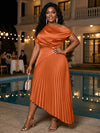 Satin High Low Off the Shoulder Delicate Pleated Plus Size Formal Dresses