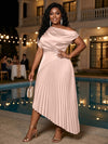 Satin High Low Off the Shoulder Delicate Pleated Plus Size Formal Dresses