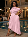 Satin High Low Off the Shoulder Delicate Pleated Plus Size Formal Dresses