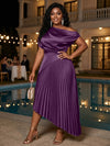 Satin High Low Off the Shoulder Delicate Pleated Plus Size Formal Dresses