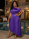 Satin High Low Off the Shoulder Delicate Pleated Plus Size Formal Dresses