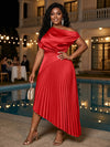 Satin High Low Off the Shoulder Delicate Pleated Plus Size Formal Dresses