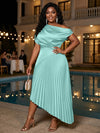 Satin High Low Off the Shoulder Delicate Pleated Plus Size Formal Dresses