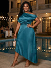 Satin High Low Off the Shoulder Delicate Pleated Plus Size Formal Dresses