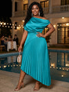 Satin High Low Off the Shoulder Delicate Pleated Plus Size Formal Dresses