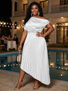 Satin High Low Off the Shoulder Delicate Pleated Plus Size Formal Dresses